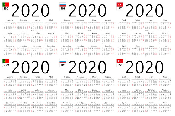 2020: multilingual calendars bundle in Stationery Templates - product preview 2