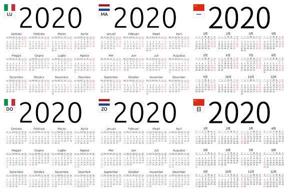 2020: multilingual calendars bundle in Stationery Templates - product preview 4