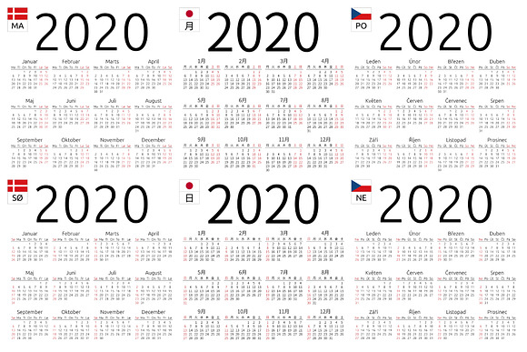 2020: multilingual calendars bundle in Stationery Templates - product preview 7