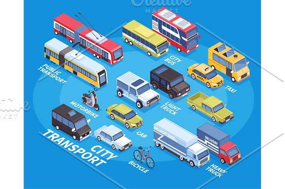 Transport Isometric Set in Illustrations - product preview 1
