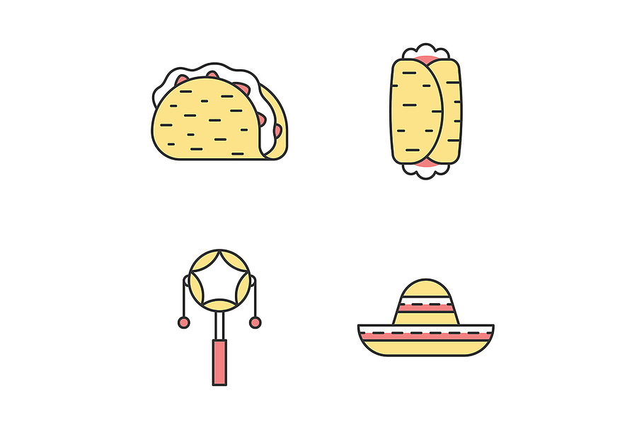 Mexican color icons set