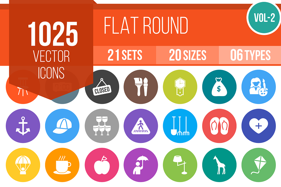 1025 Flat Round Icons (V2) in Graphics - product preview 8