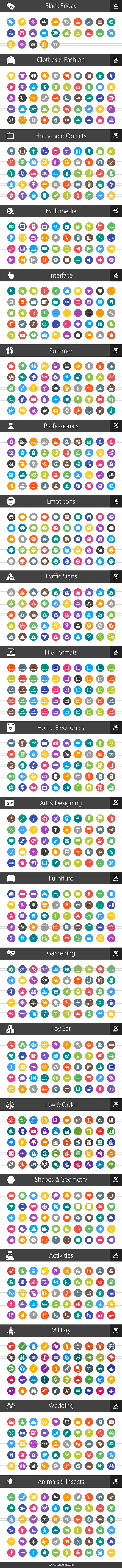 1025 Flat Round Icons (V2) in Graphics - product preview 1