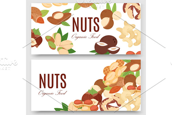 Nuts collection flat cartoon set of