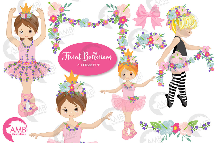 Floral Ballerina Clipart AMB-2606 in Illustrations - product preview 8