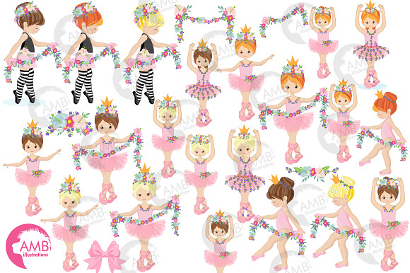 Floral Ballerina Clipart AMB-2606 in Illustrations - product preview 3