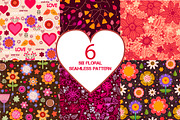 Set of six floral seamless patterns.