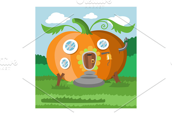 Fantasy gnome pumpkin house vector