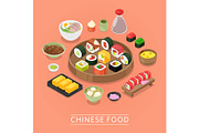 Chinese sushi vector food box, plate