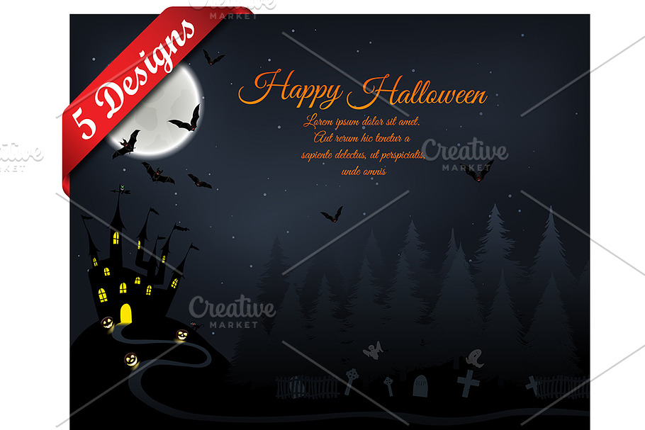 Set of 5 Halloween Greeting Cards in Illustrations - product preview 8