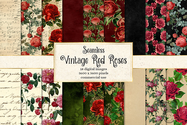 Vintage Red Rose Digital Paper
