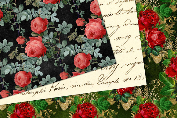 Vintage Red Rose Digital Paper in Patterns - product preview 1