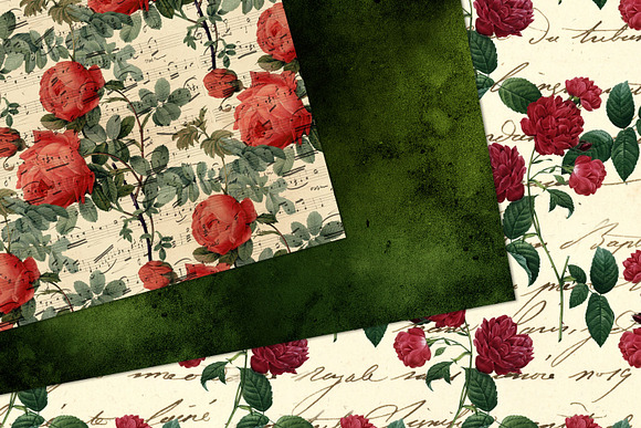Vintage Red Rose Digital Paper in Patterns - product preview 2