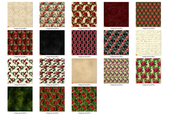Vintage Red Rose Digital Paper in Patterns - product preview 3