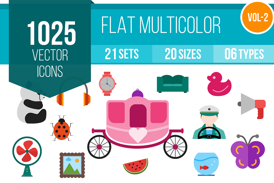 1025 Flat Multicolor Icons (V2)