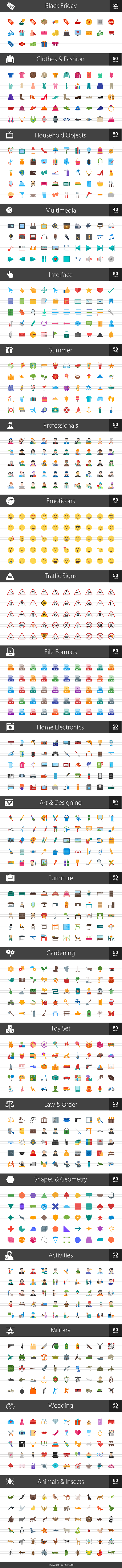 1025 Flat Multicolor Icons (V2) in Graphics - product preview 1