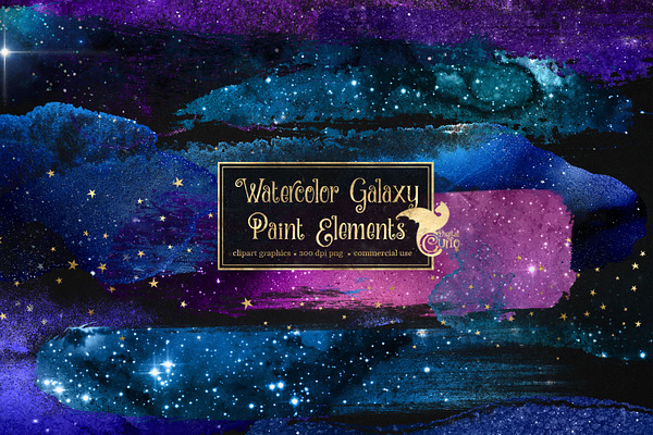 Watercolor Galaxy Paint Elements