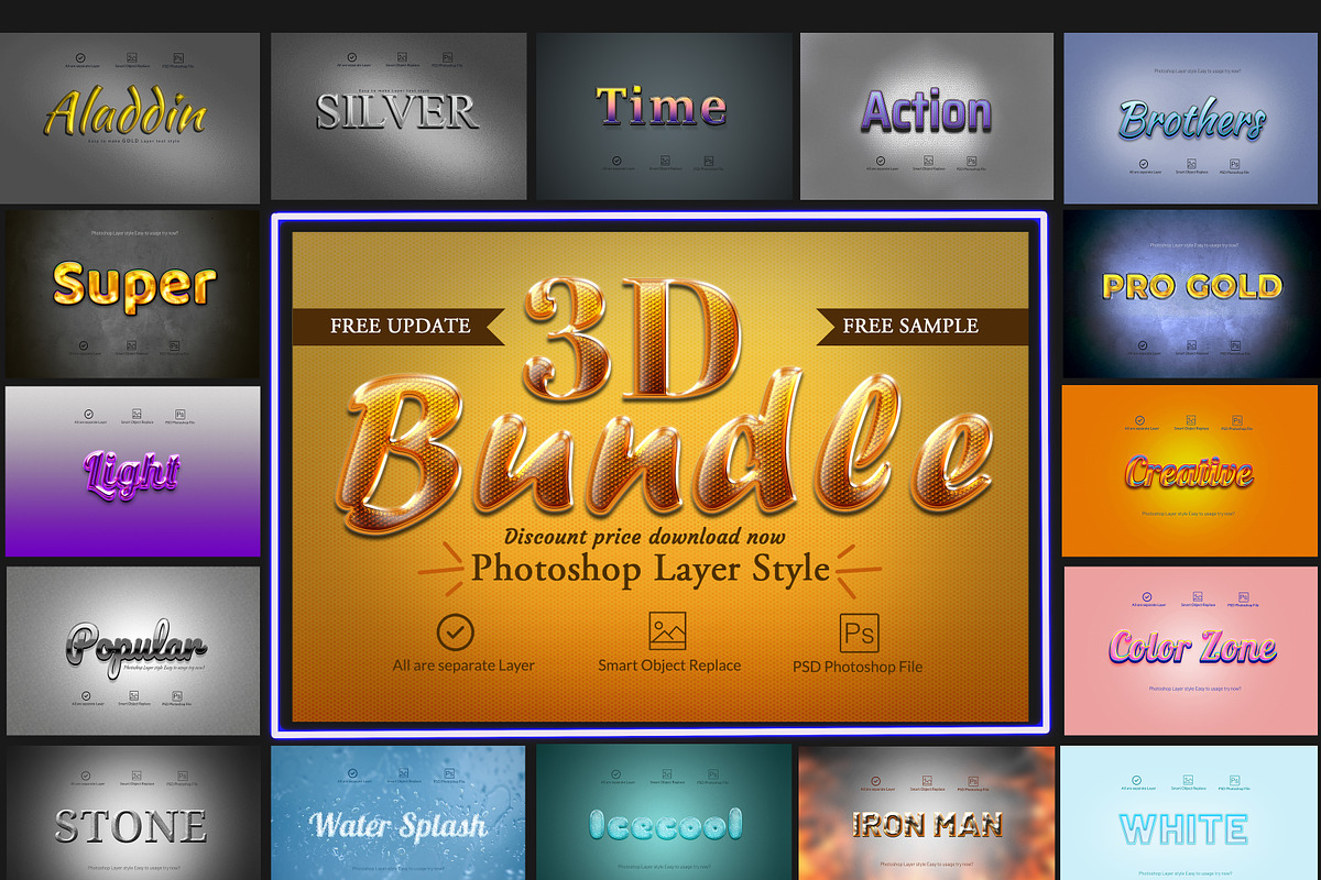 3D Bundle Photoshop Layer Style 2 in Add-Ons - product preview 8