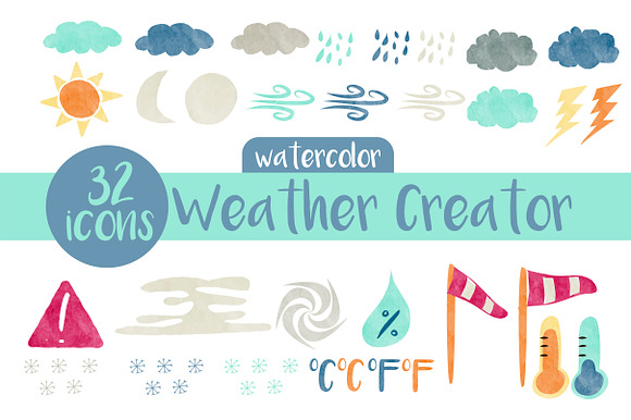 Weather Creator, Watercolor in Weather Icons - product preview 1