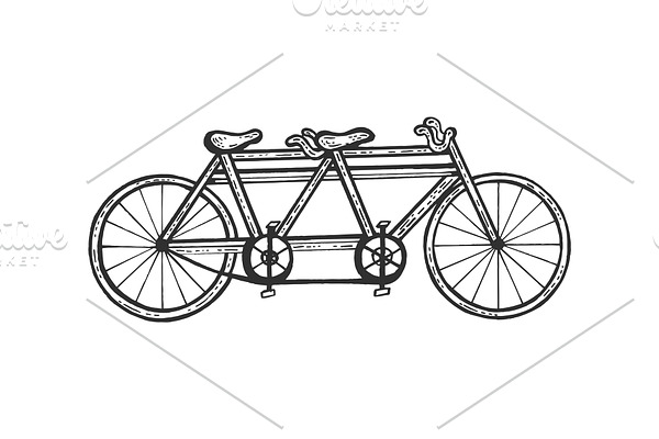 Bicycle tandem sketch engraving