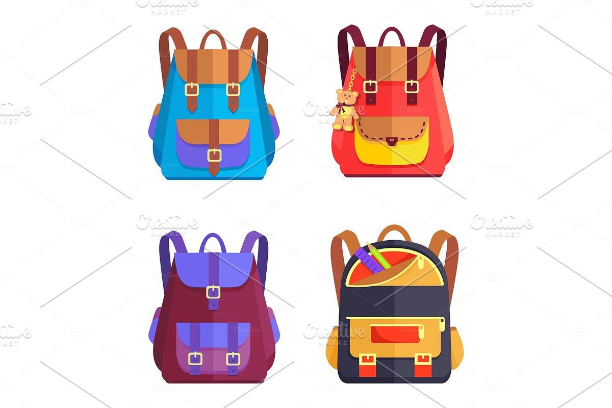 Set of Colorful Rucksacks for Girls in Objects - product preview 8