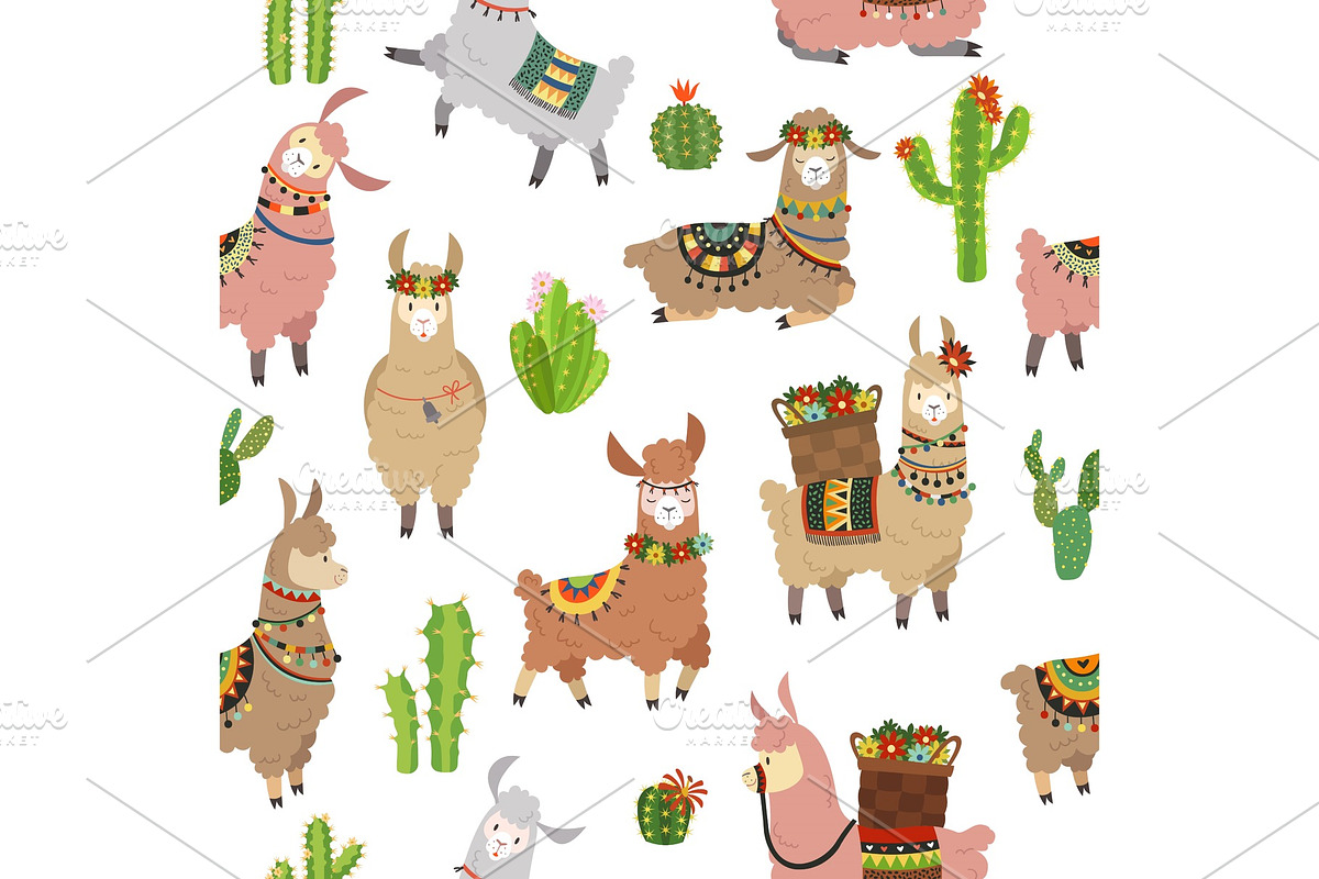 Llama seamless pattern. Baby llamas in Textures - product preview 8