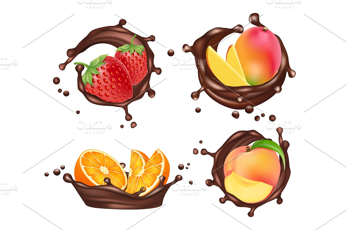 Chocolate splashes with fruits and in Illustrations - product preview 8