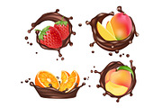 Chocolate splashes with fruits and
