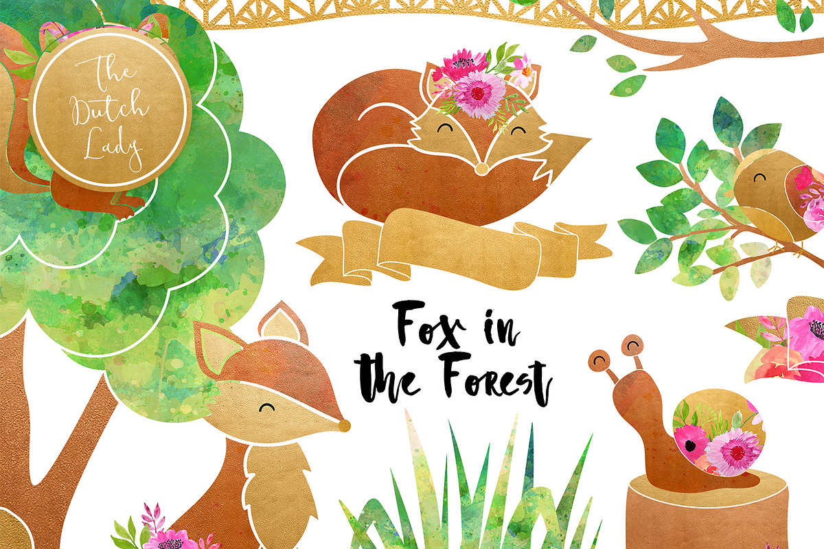 Fox & Forest Clipart Set in Illustrations - product preview 8