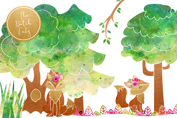 Fox & Forest Clipart Set in Illustrations - product preview 3