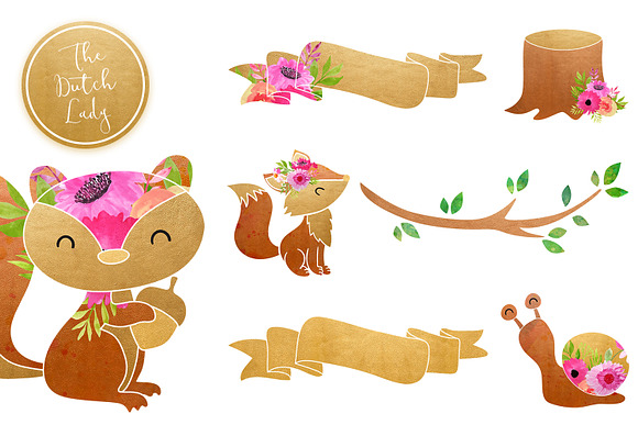 Fox & Forest Clipart Set in Illustrations - product preview 4