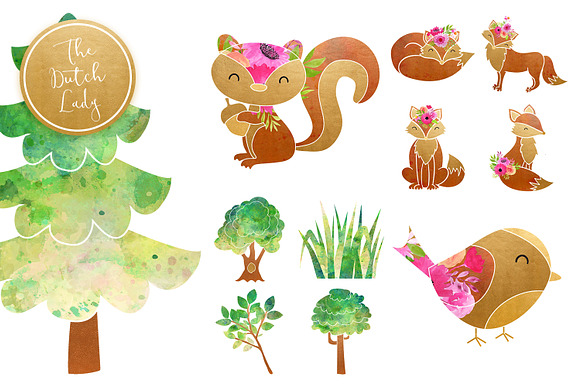 Fox & Forest Clipart Set in Illustrations - product preview 5