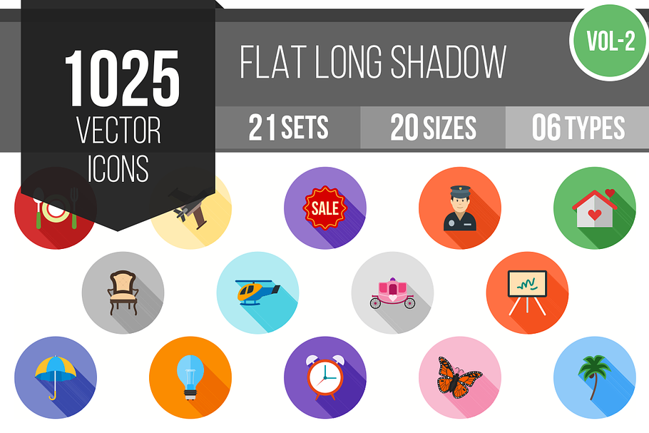 1025 Flat Shadowed Icons (V2)