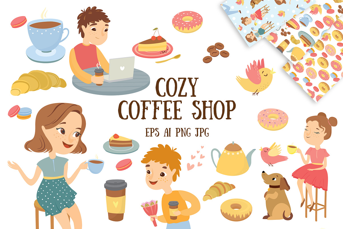Vector cozy coffee shop in Illustrations - product preview 8