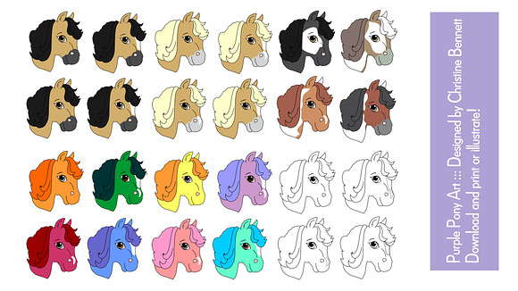 Pony Portraits Horse Clip Art in Illustrations - product preview 3
