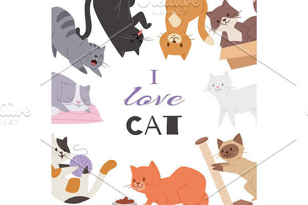 Cute kitty cat vector poster with
