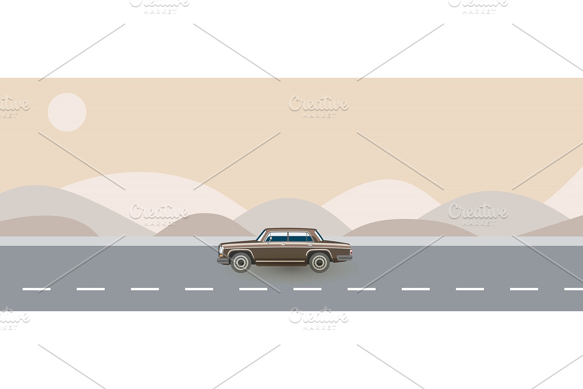 Retro car from 80s traveling on road in Objects - product preview 8