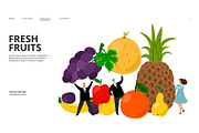 Fresh fruits web page. Tiny people