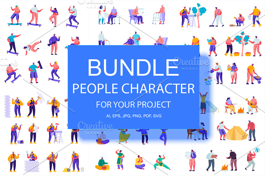 Bundle Flat People Characters in Illustrations - product preview 8