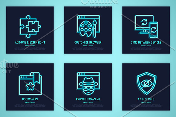 Browser Neon | 16 Thin Line Icons in Neon Icons - product preview 4