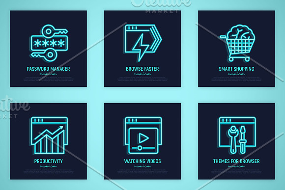 Browser Neon | 16 Thin Line Icons in Neon Icons - product preview 5