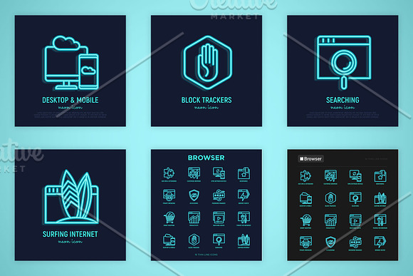 Browser Neon | 16 Thin Line Icons in Neon Icons - product preview 6