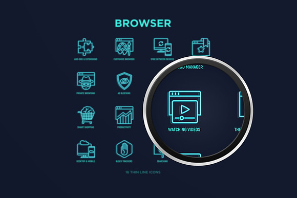 Browser Neon | 16 Thin Line Icons in Neon Icons - product preview 9