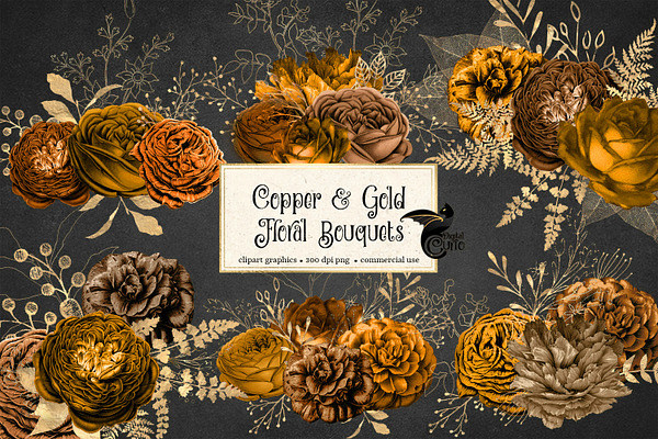 Copper and Gold Floral Clipart