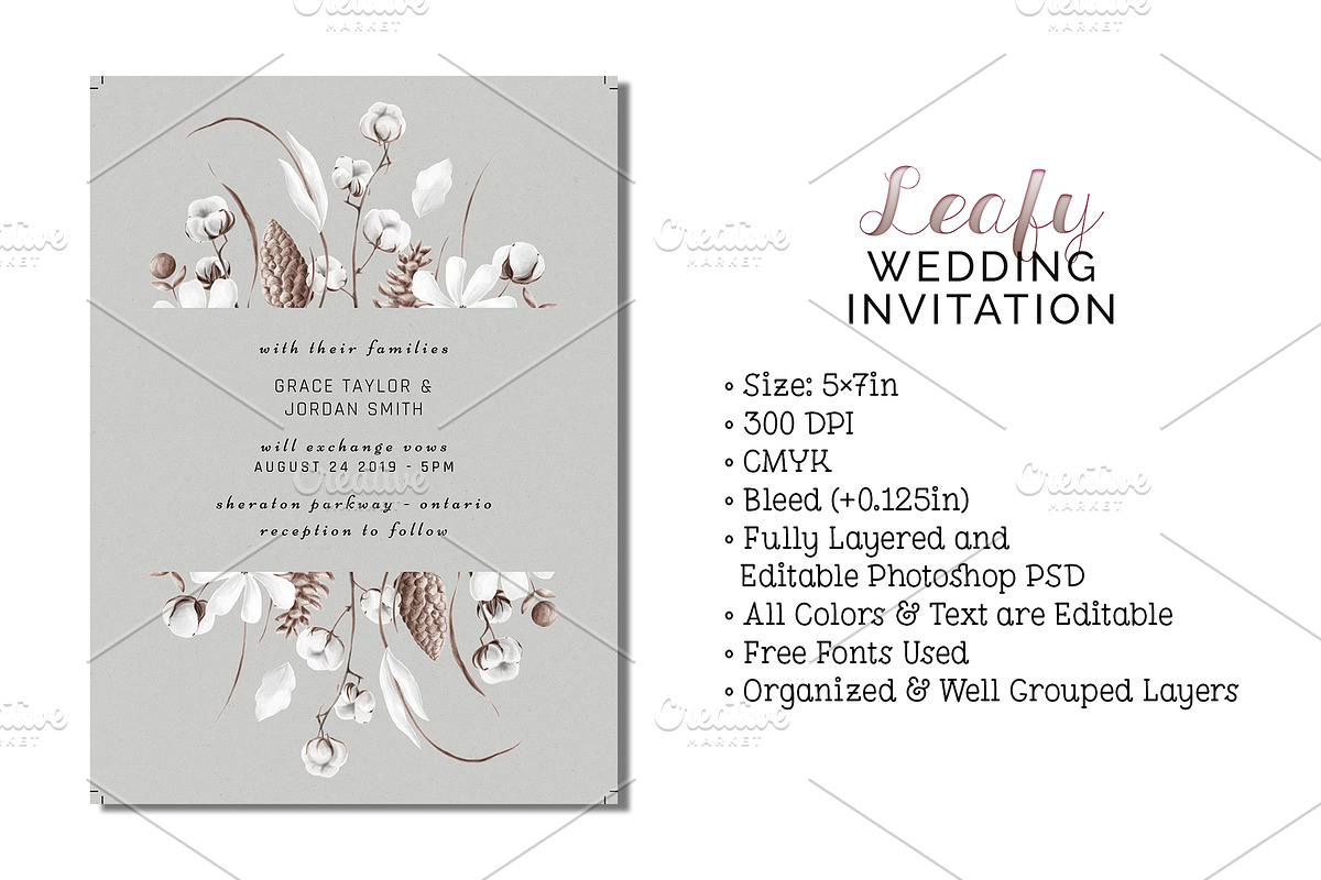 Leafy Wedding Invitation in Wedding Templates - product preview 8