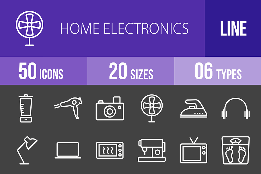 50 Electronics Line Inverted Icons