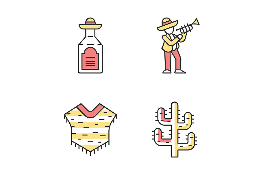 Mexican culture color icons set in Icons - product preview 8