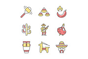 Mexican color icons set