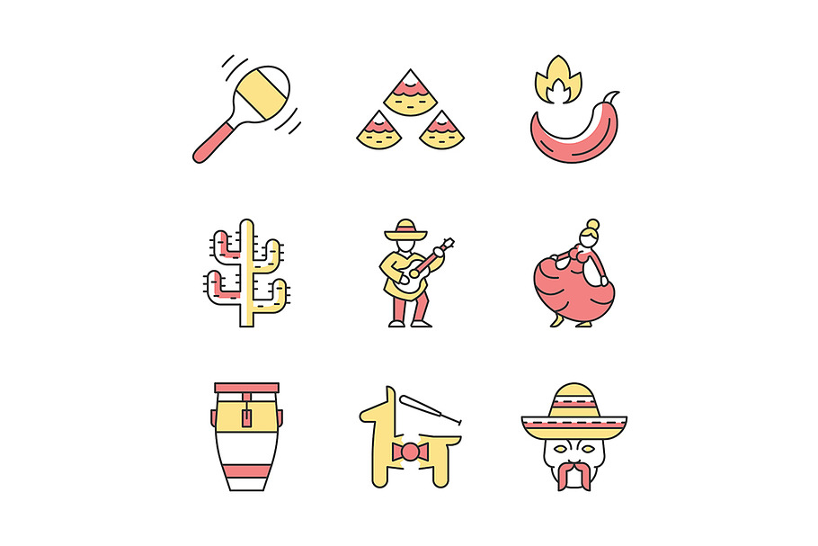 Mexican color icons set in Icons - product preview 8