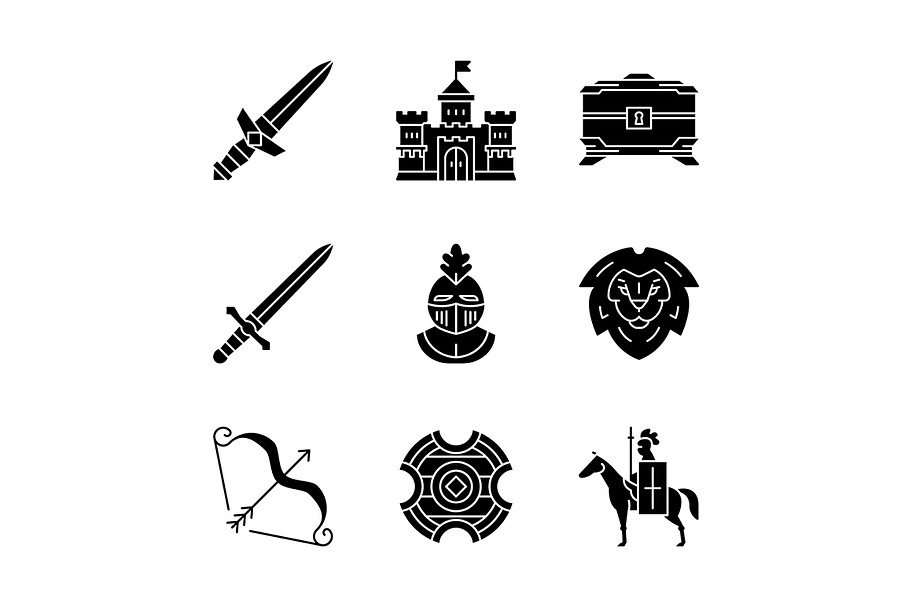 Medieval glyph icons set in Icons - product preview 8
